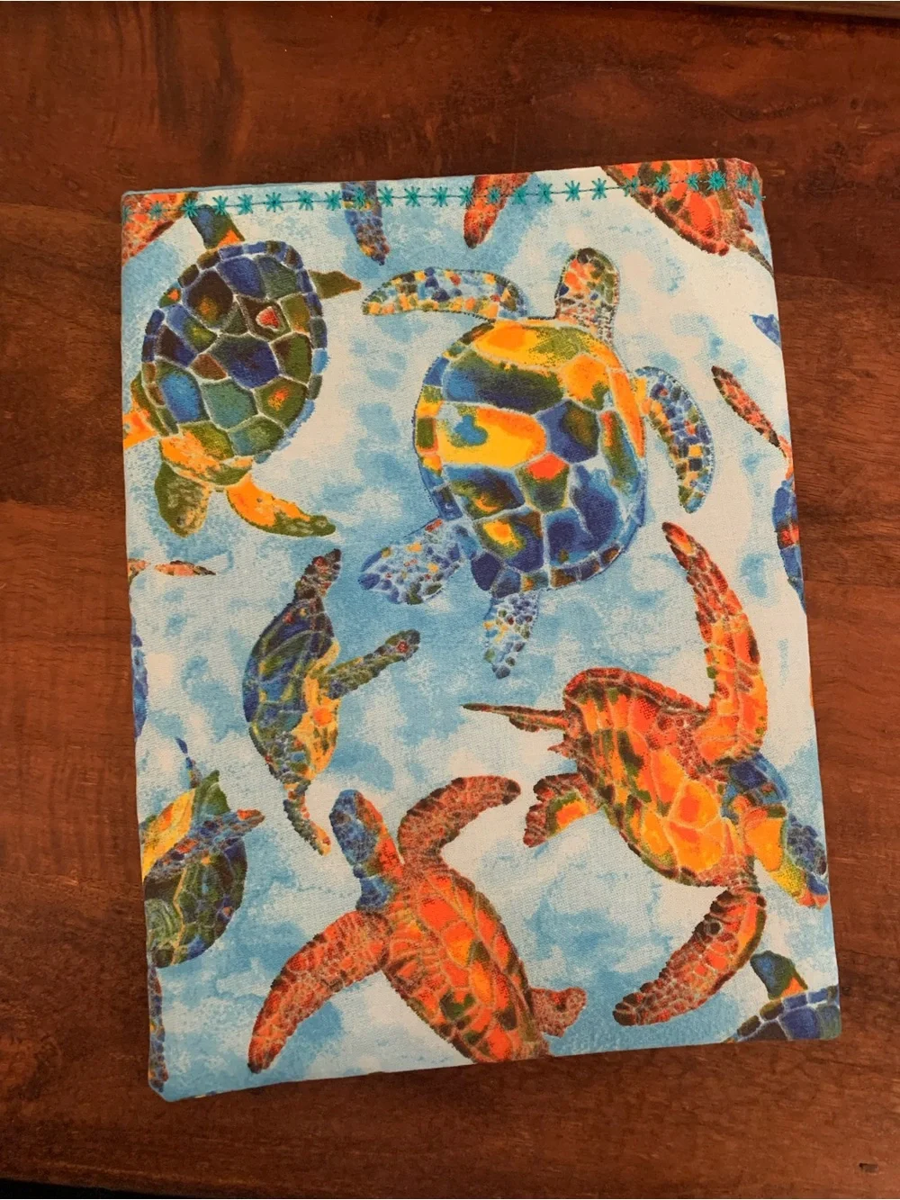 Book Sleeve: Vibrant Sea Turtle Ocean Print - Multicolor - Handmade NWOT